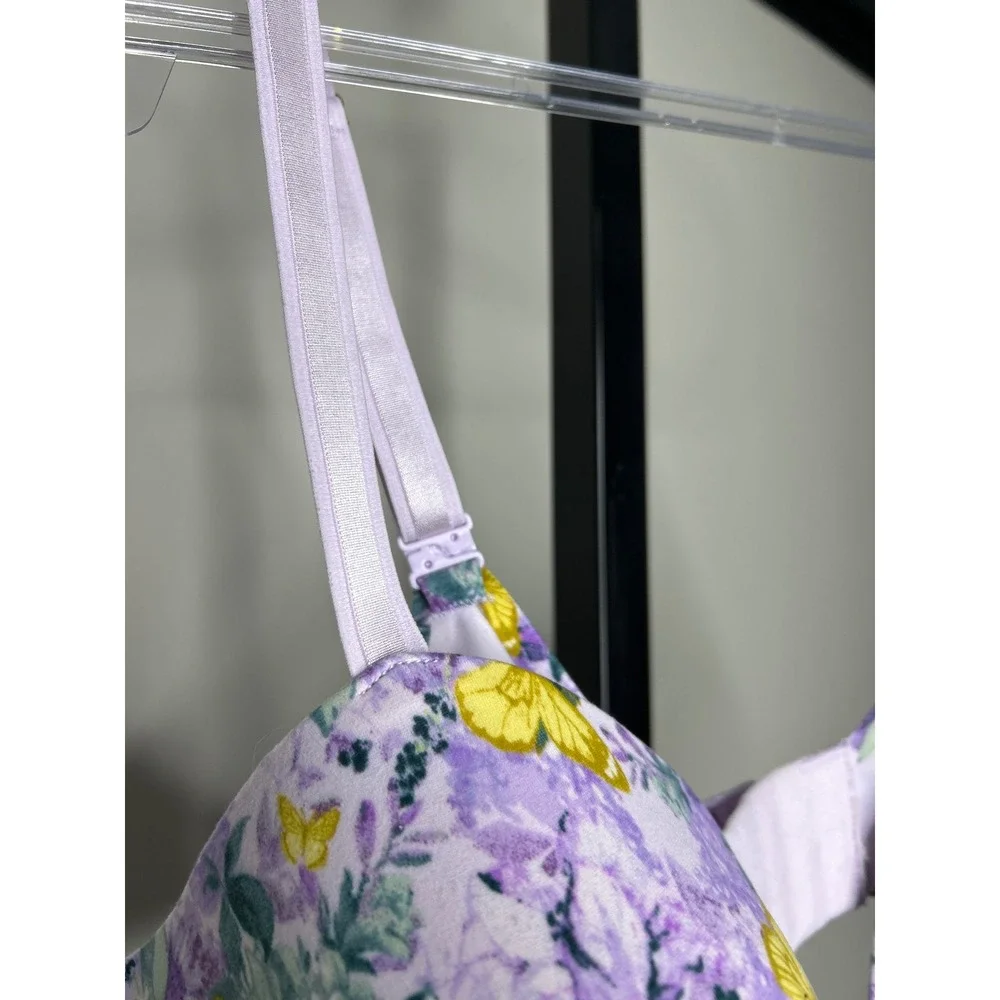 Women's Floral Butterfly‎ Print Padded Underwire Bra Lavender Purple Size 34D